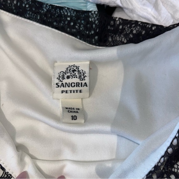 Sangria Petite Black Cream Sheath Knee Length Dress Lace‎ Tiered Flapper Gatsby - Picture 2 of 12